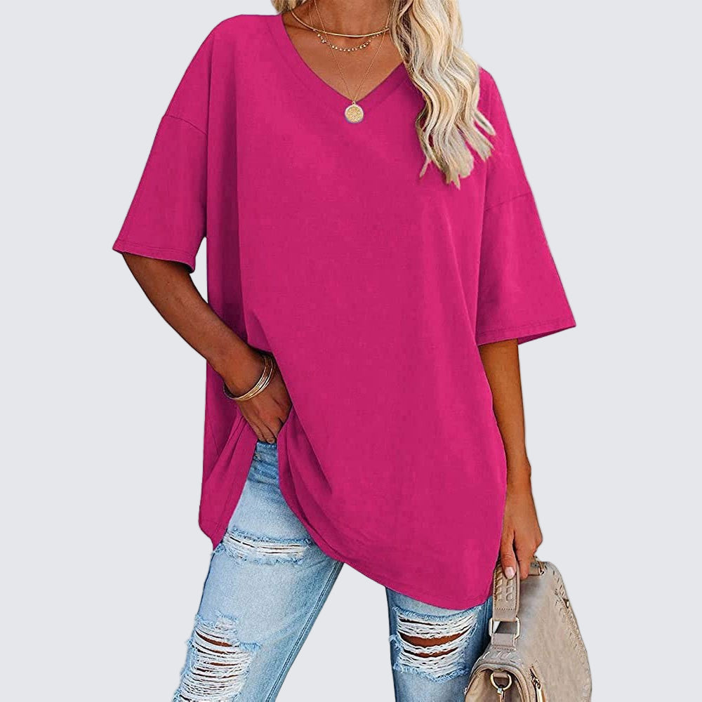 ZYRA Nouveau T-shirt ample à col en V pour femmes