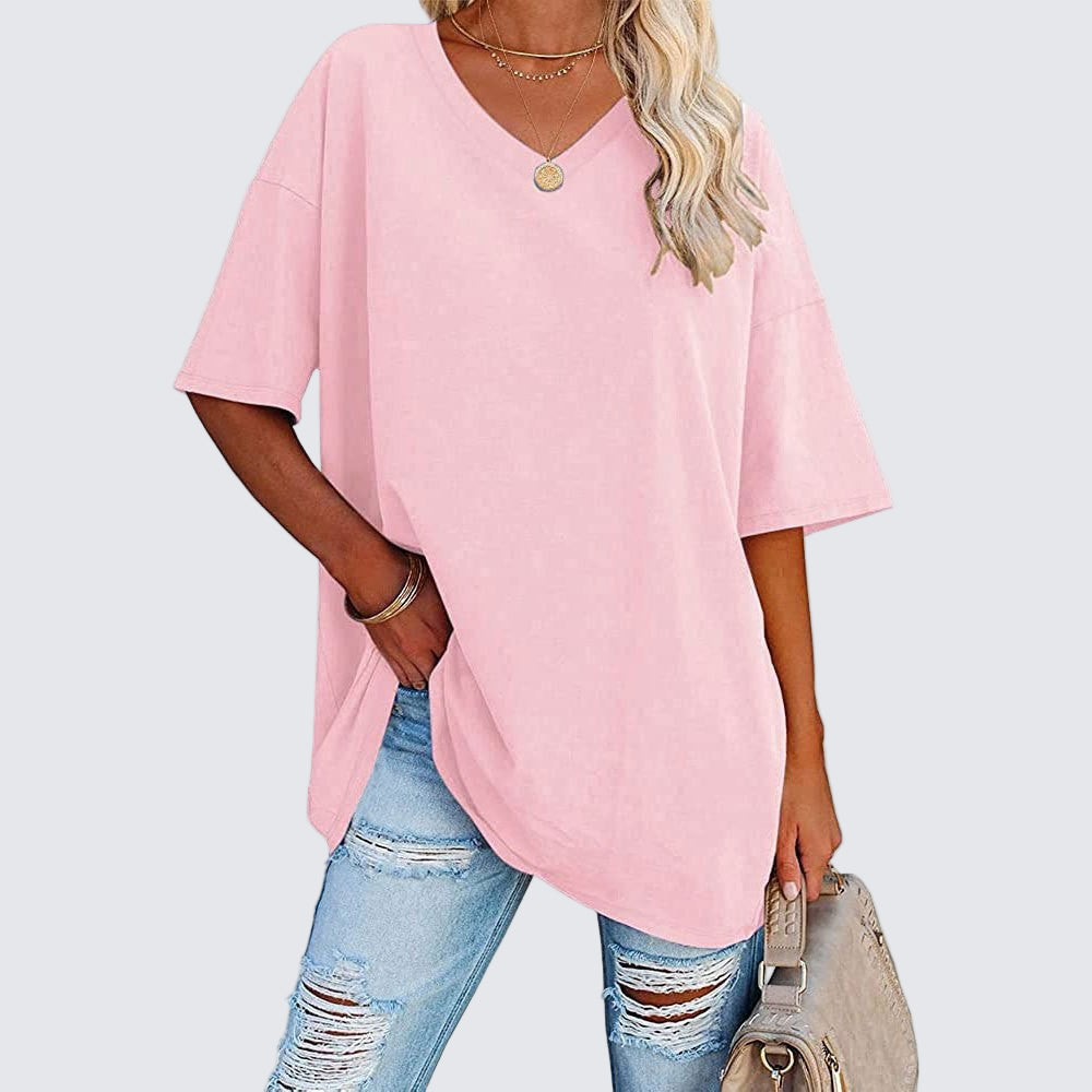 ZYRA Nouveau T-shirt ample à col en V pour femmes