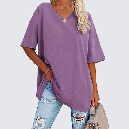 ZYRA Nouveau T-shirt ample à col en V pour femmes